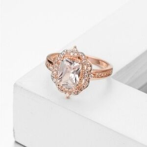 3CT Emerald Cut Halo Ring 14K Rose Gold Finish Simulated Diamond NWT